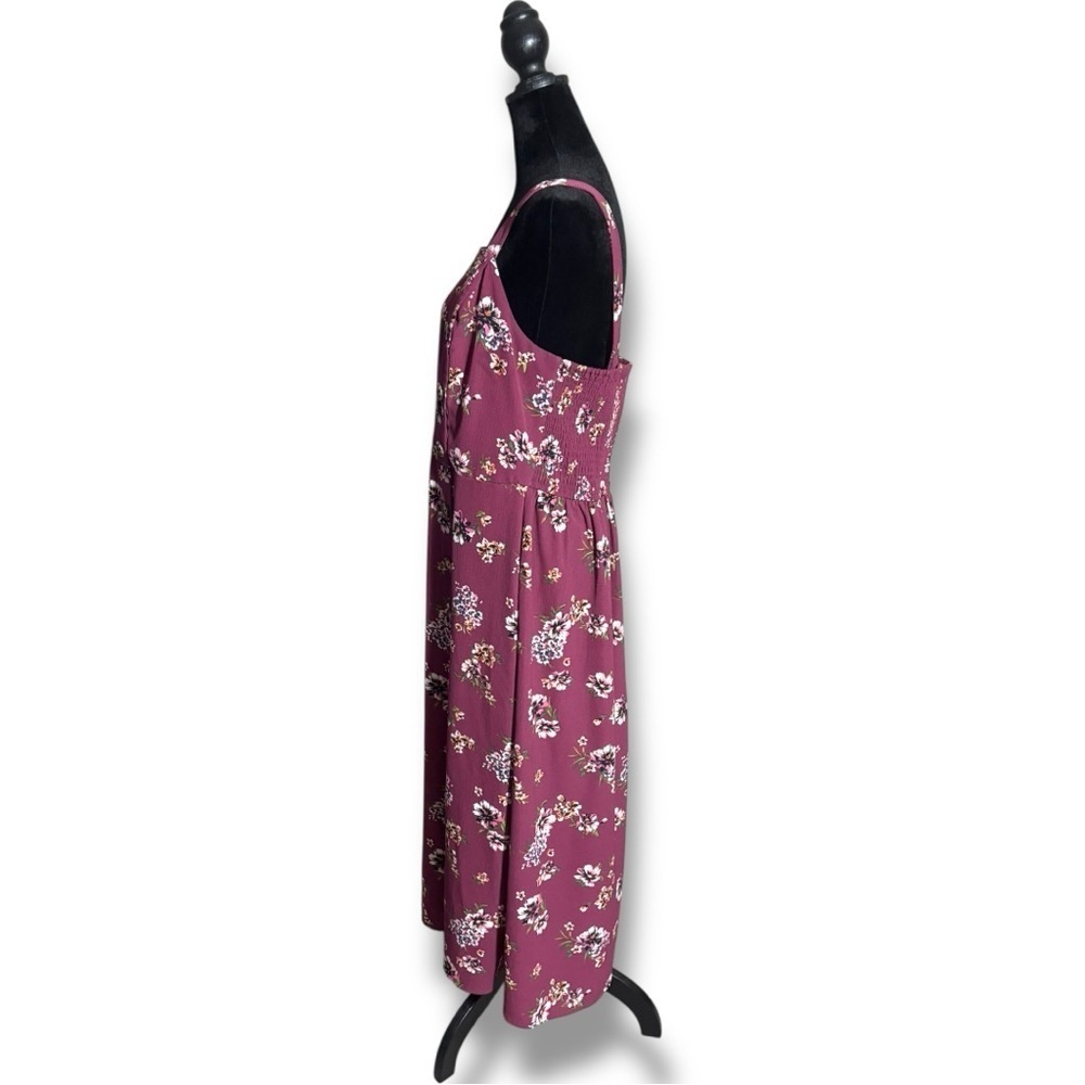 Xhilaration Chic Floral Burgundy Front Buttons Rouched Back Midi Dress - Picture 6 of 16